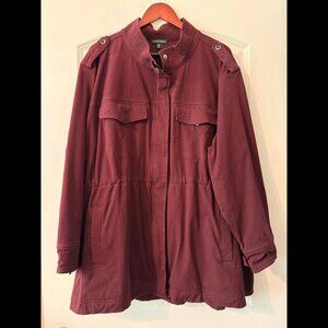 Universal Standard Vineyard Stretch Cotton Twill Jacket in Black Cherry Size 2X